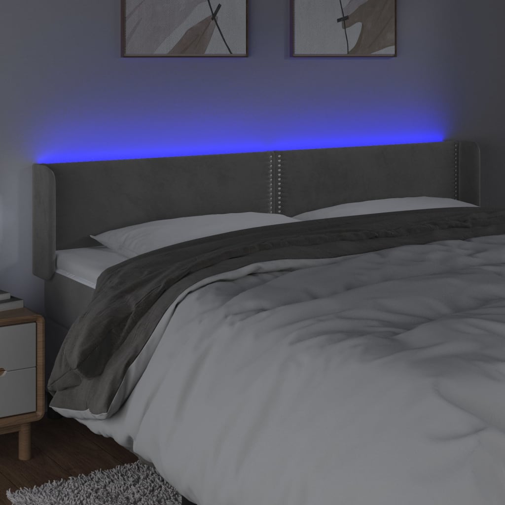 vidaXL gultas galvgalis ar LED, 183x16x78/88 cm, gaiši pelēks samts