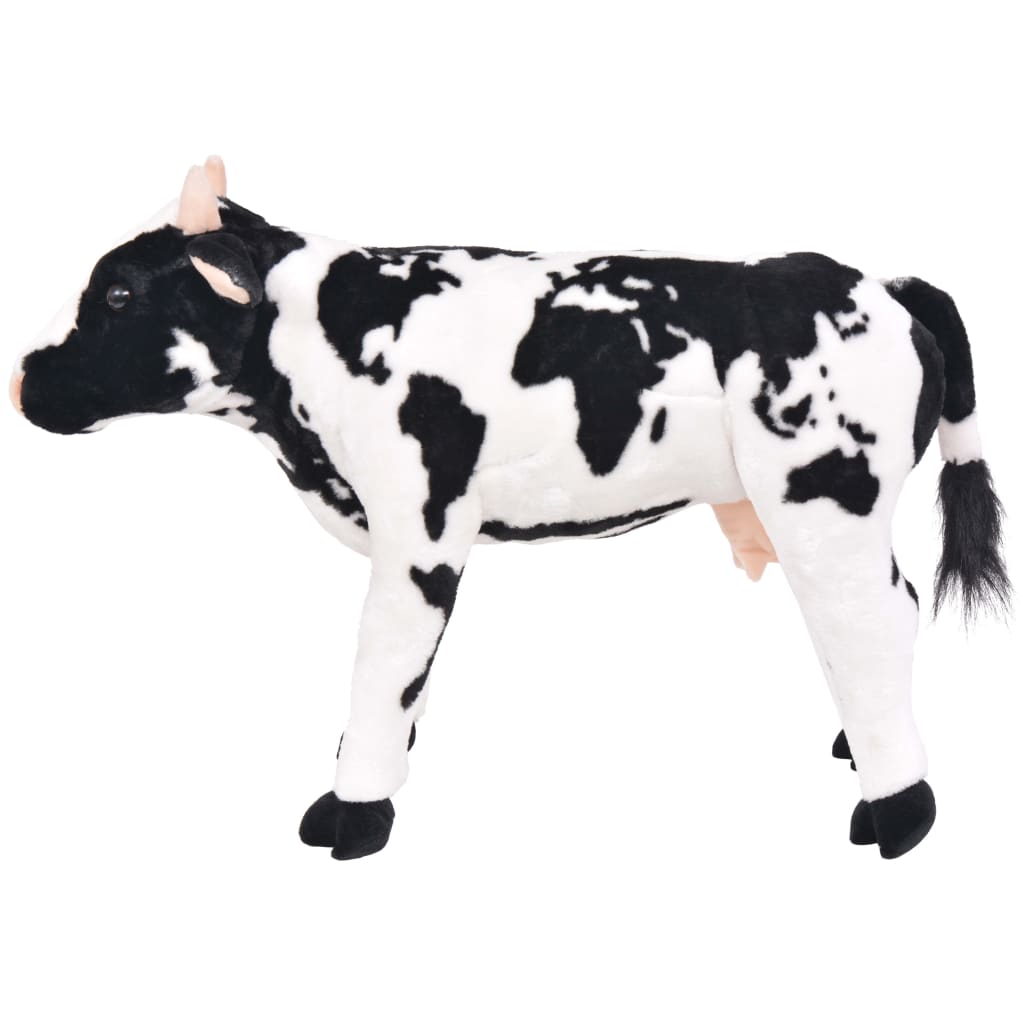 vidaXL rotaļu govs, XXL, plīšs, melna ar baltu