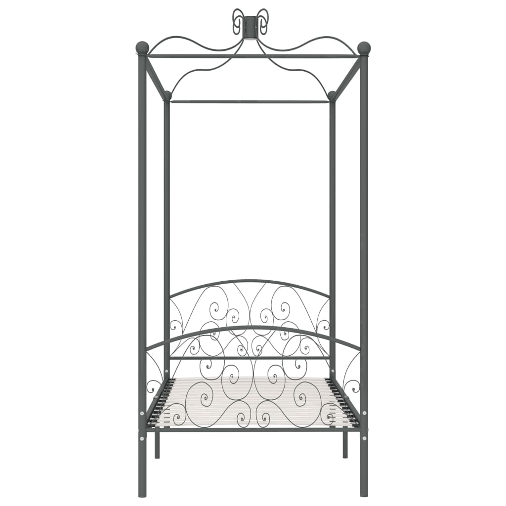 vidaXL gultas rāmis ar nojumi, pelēks, metāls, 100x200 cm
