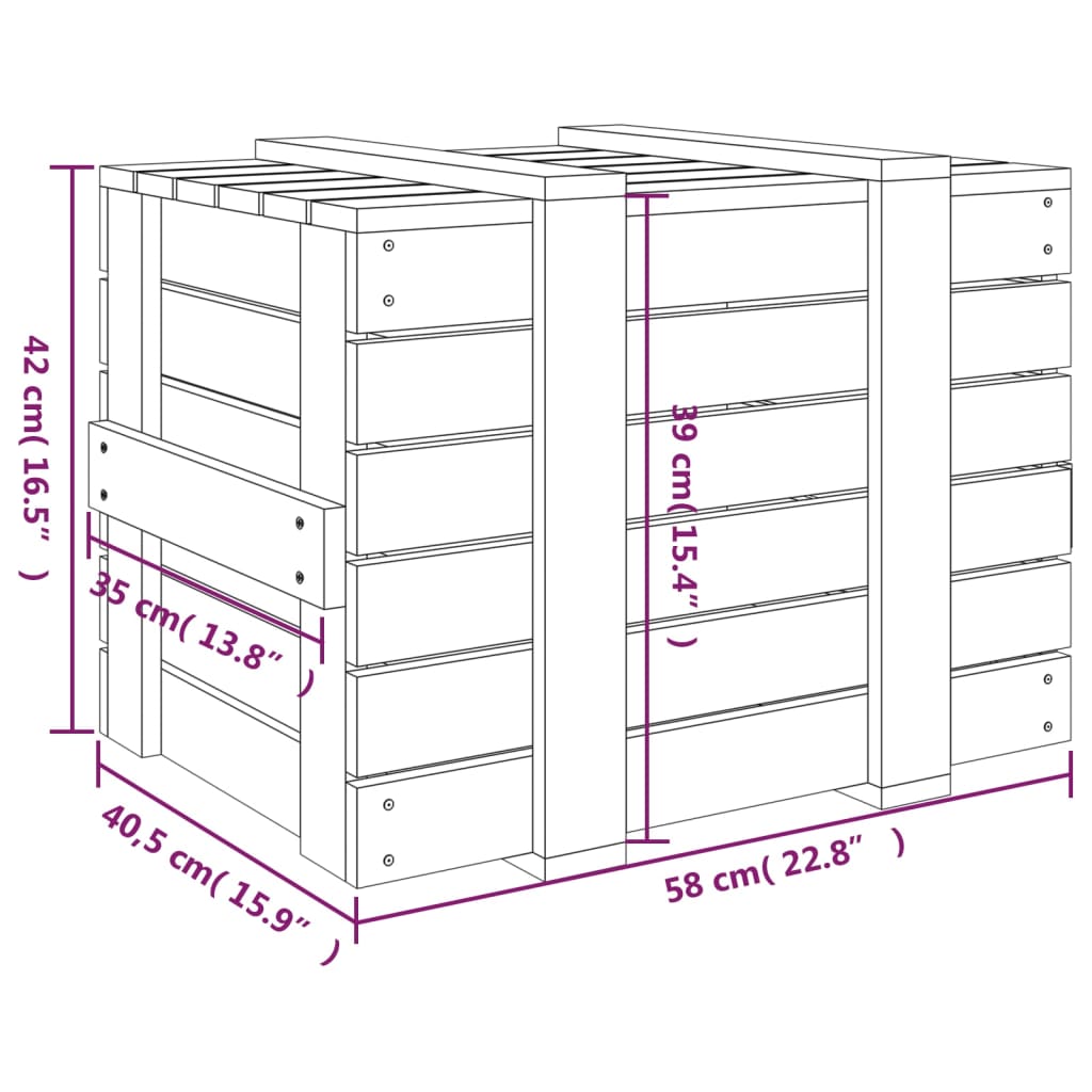 vidaXL uzglabāšanas kaste, melna, 58x40,5x42 cm, priedes masīvkoks