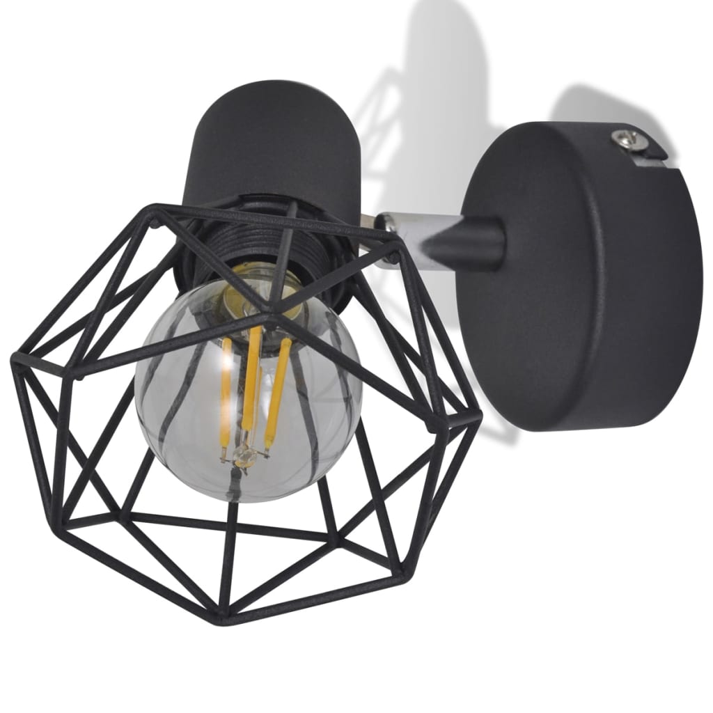 Sienas lampas, 2 gab., LED spuldzes ģeometriskos ietvaros, melnas