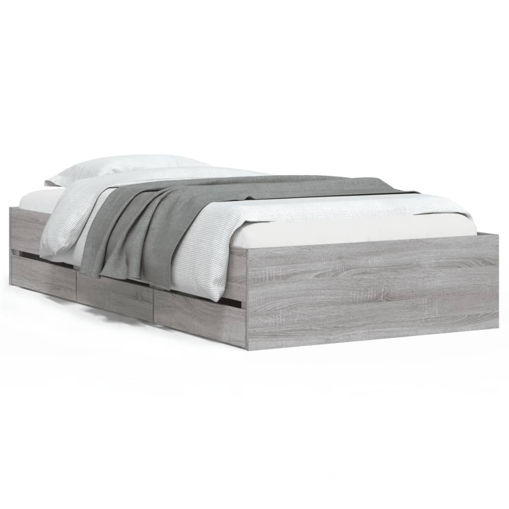 vidaXL gultas rāmis ar atvilktnēm, pelēka ozola, 90x200 cm