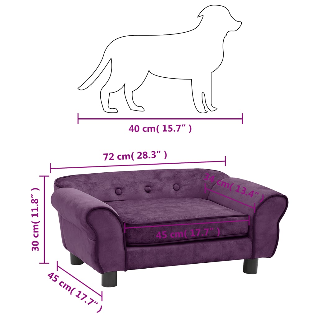 vidaXL dīvāns suņiem, vīnsarkans, 72x45x30 cm, plīšs