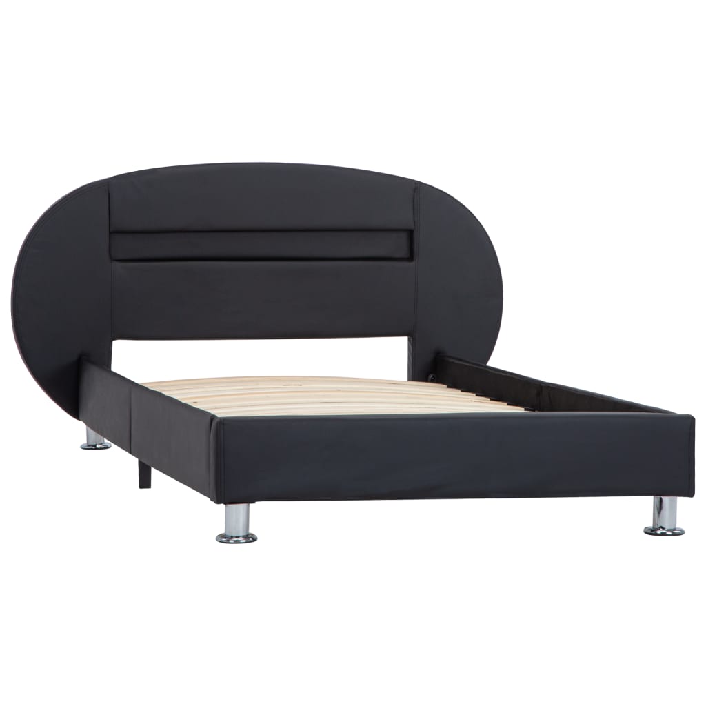 vidaXL gultas rāmis ar LED, melna mākslīgā āda, 90x200 cm