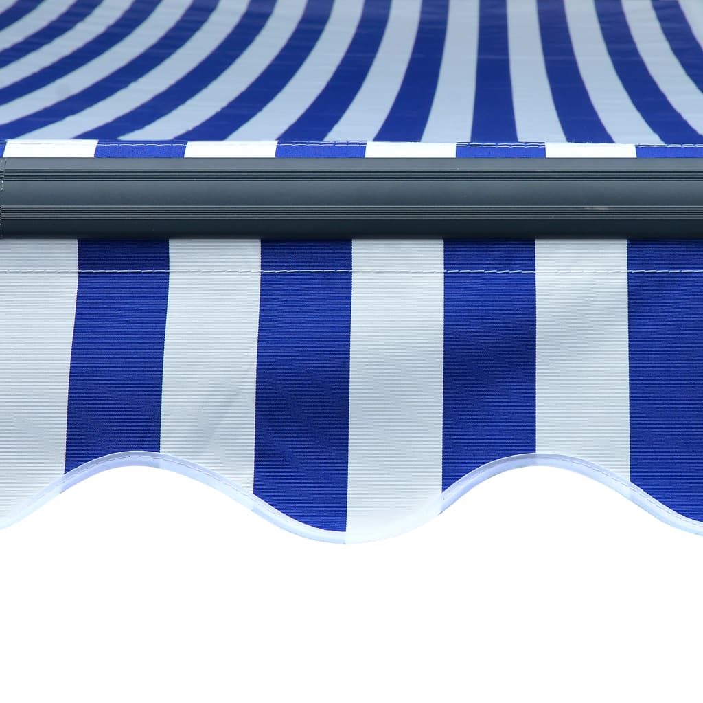 vidaXL markīze ar vēja sensoru un LED, 500x300 cm, zila ar baltu