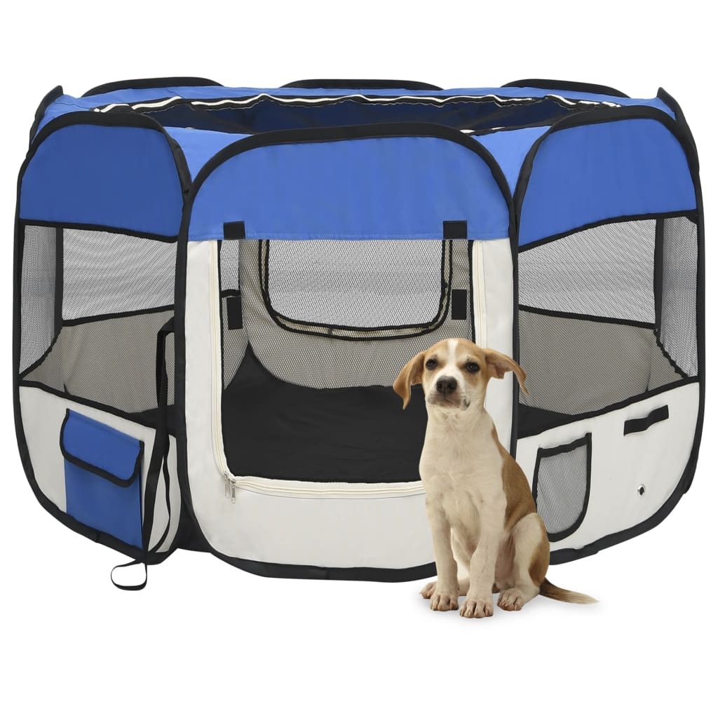 vidaXL saliekama suņu sētiņa, ar somu, zila, 90x90x58 cm