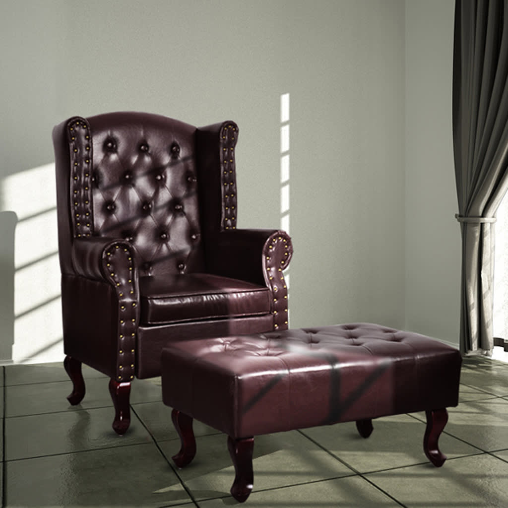 vidaXL atpūtas krēsls ar kājsoliņu, tumši brūna mākslīgā āda
