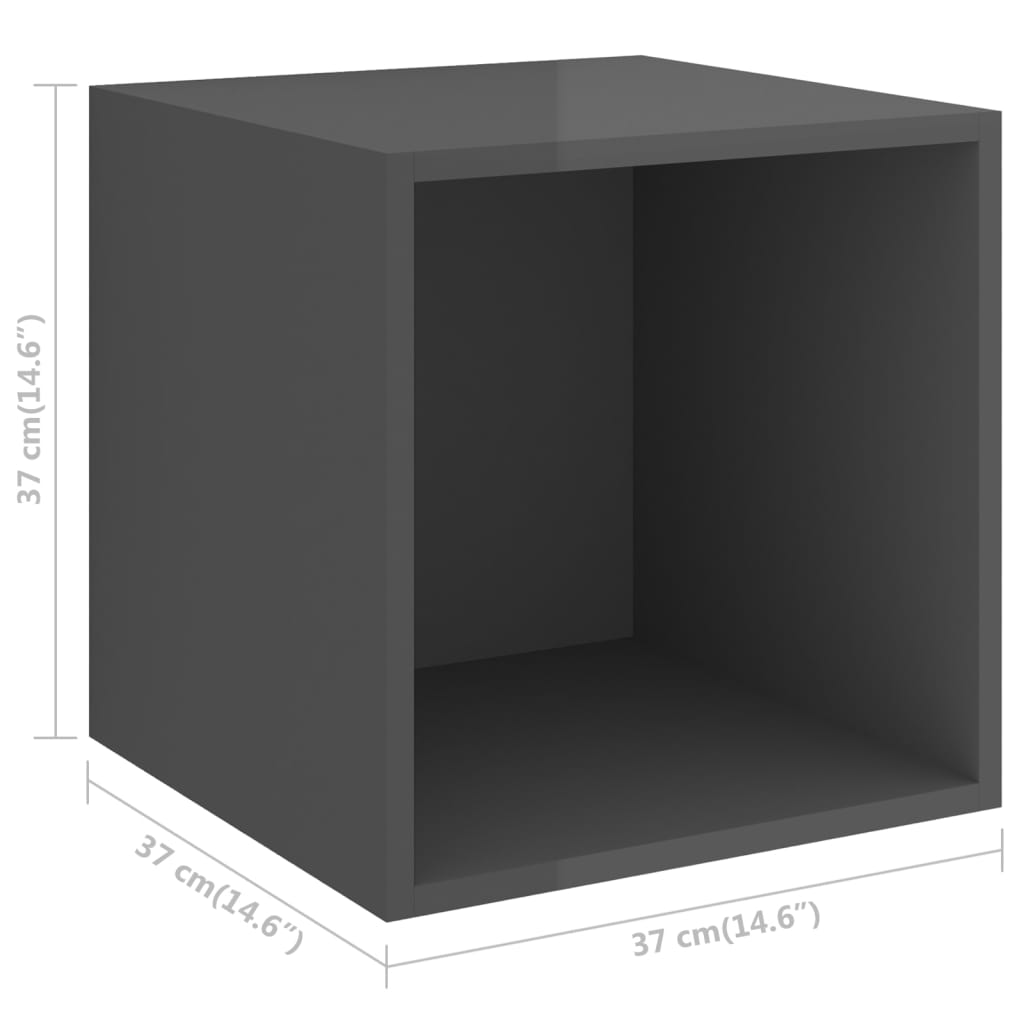vidaXL sienas plaukts, spīdīgi pelēks, 37x37x37 cm, skaidu plāksne