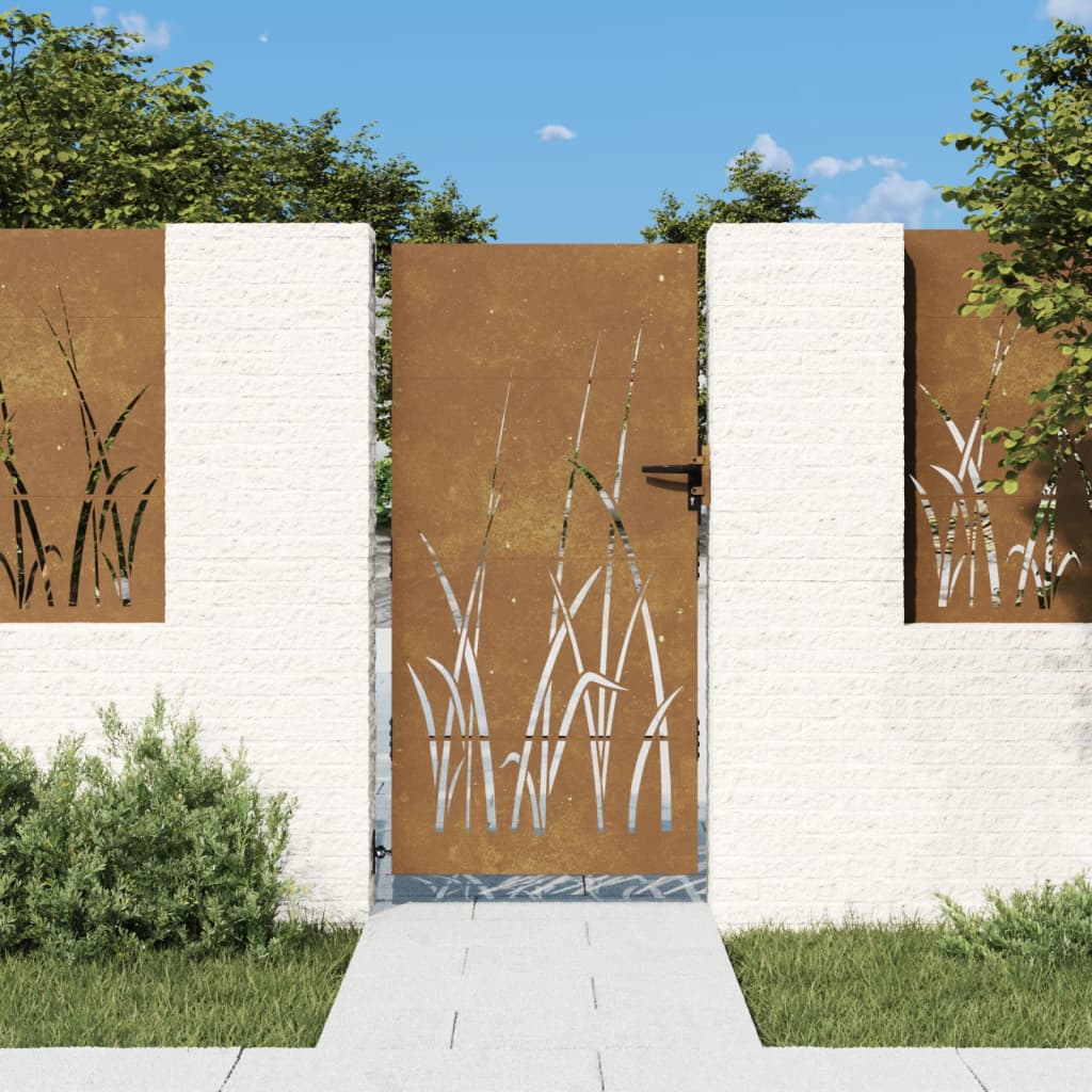 vidaXL dārza vārti, 85x175 cm, tērauds ar rūsas efektu, zāles dizains
