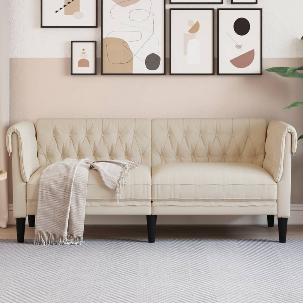 vidaXL divvietīgs Chesterfield dīvāns, krēmkrāsas audums