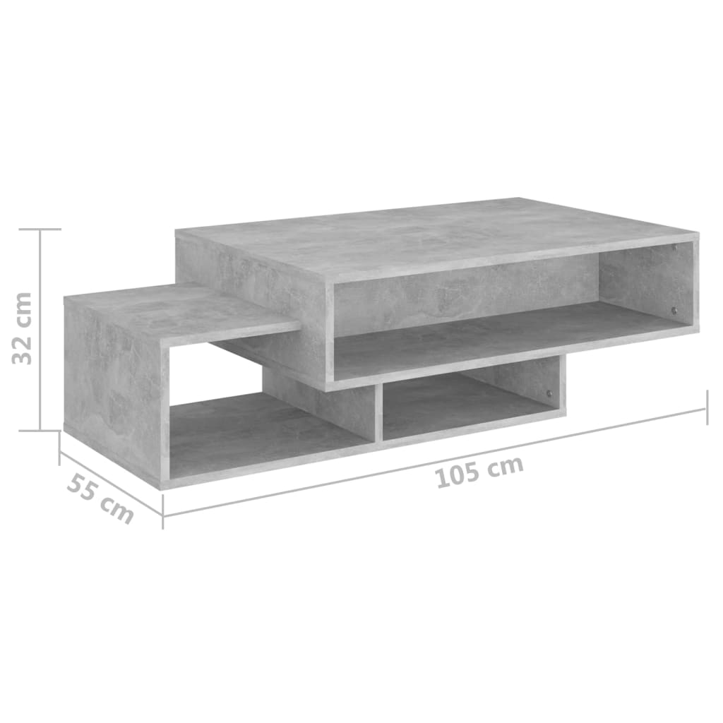 vidaXL kafijas galdiņš, betona pelēks, 105x55x32 cm, skaidu plāksne