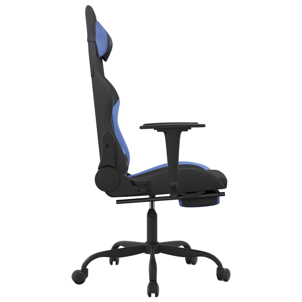 vidaXL datorspēļu krēsls ar kāju balstu, melns un zils audums