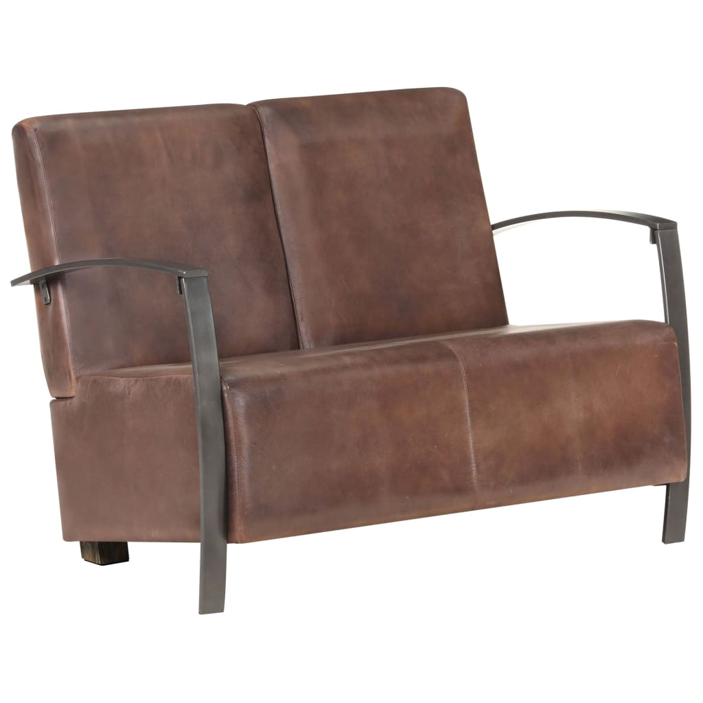 vidaXL divvietīgs dīvāns, bružāti brūna dabīgā āda