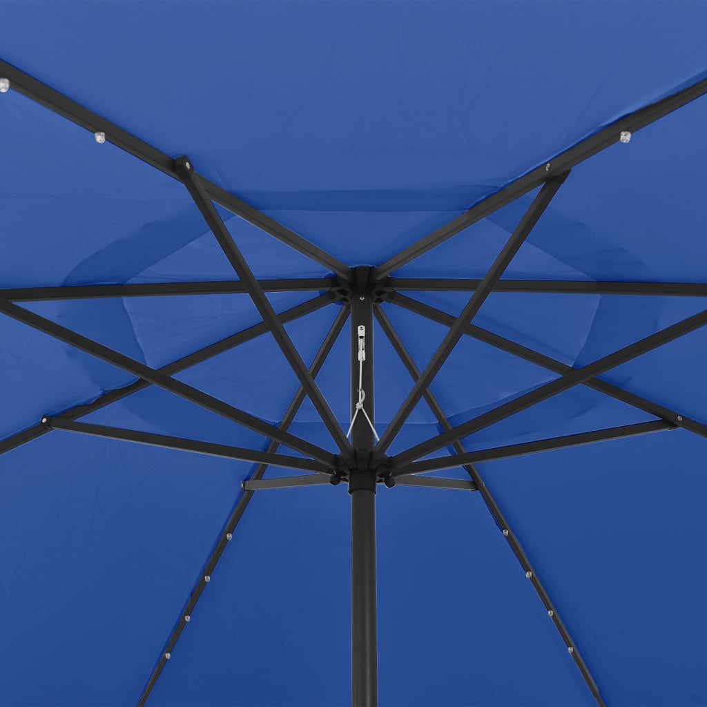 vidaXL dārza saulessargs ar LED un metāla kātu, 400 cm, debeszils