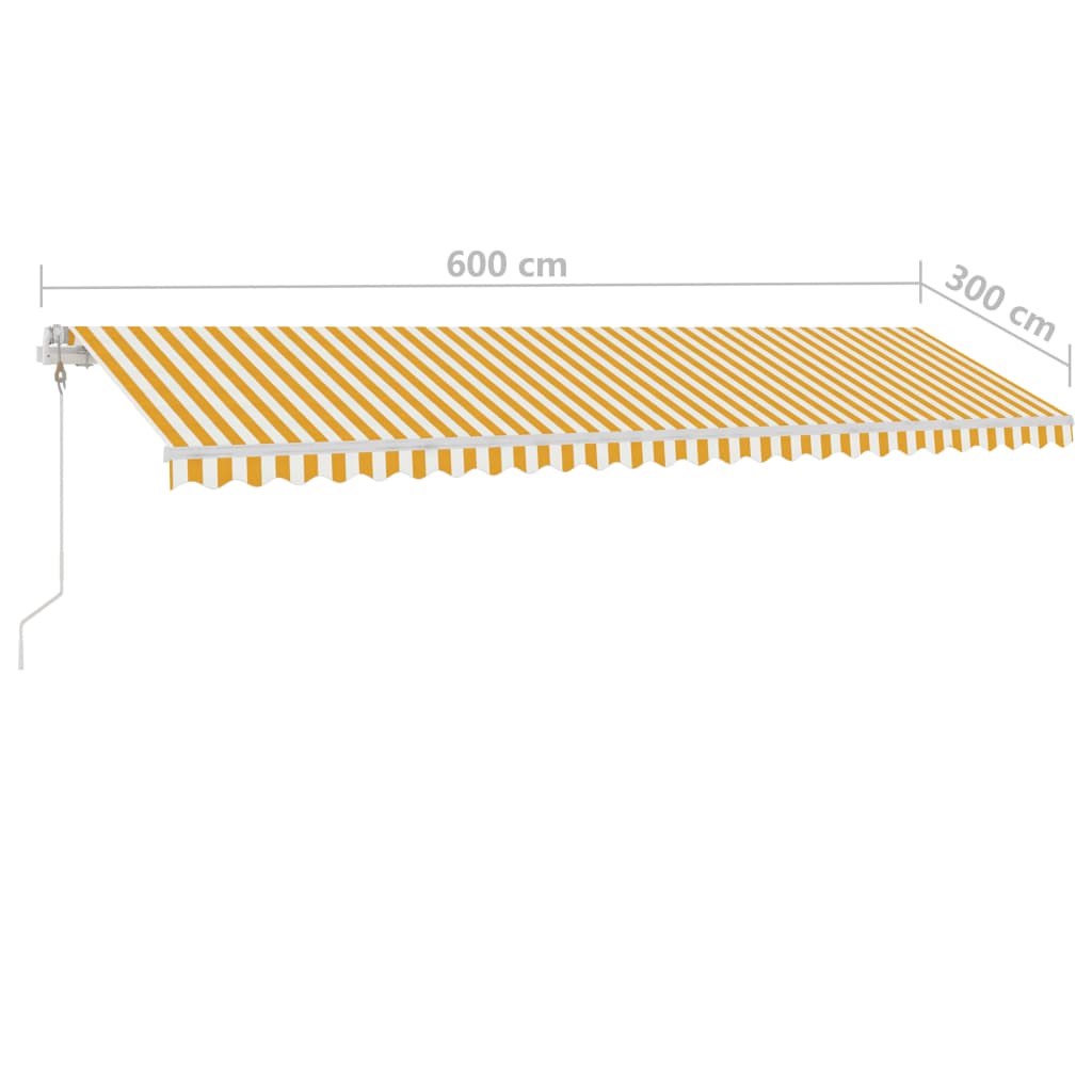 vidaXL markīze ar kātu, 600x300 cm, automātiska, dzeltena/balta