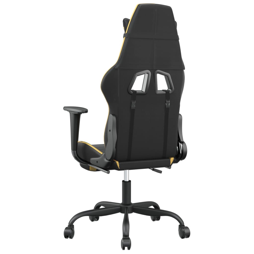 vidaXL datorspēļu krēsls ar kāju balstu, melna, zeltaina mākslīgā āda