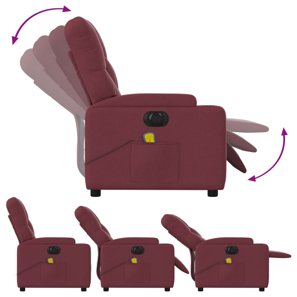 vidaXL elektrisks masāžas krēsls, atgāžams, vīnsarkans audums