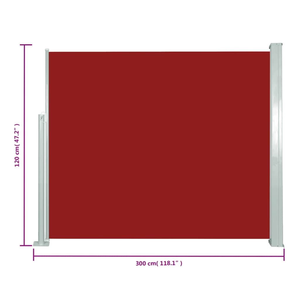 vidaXL izvelkama sānu markīze, 120x300 cm, sarkana