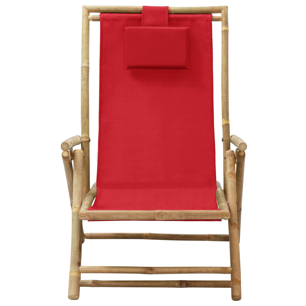 vidaXL atpūtas krēsls, atgāžams, sarkans audums, bambuss