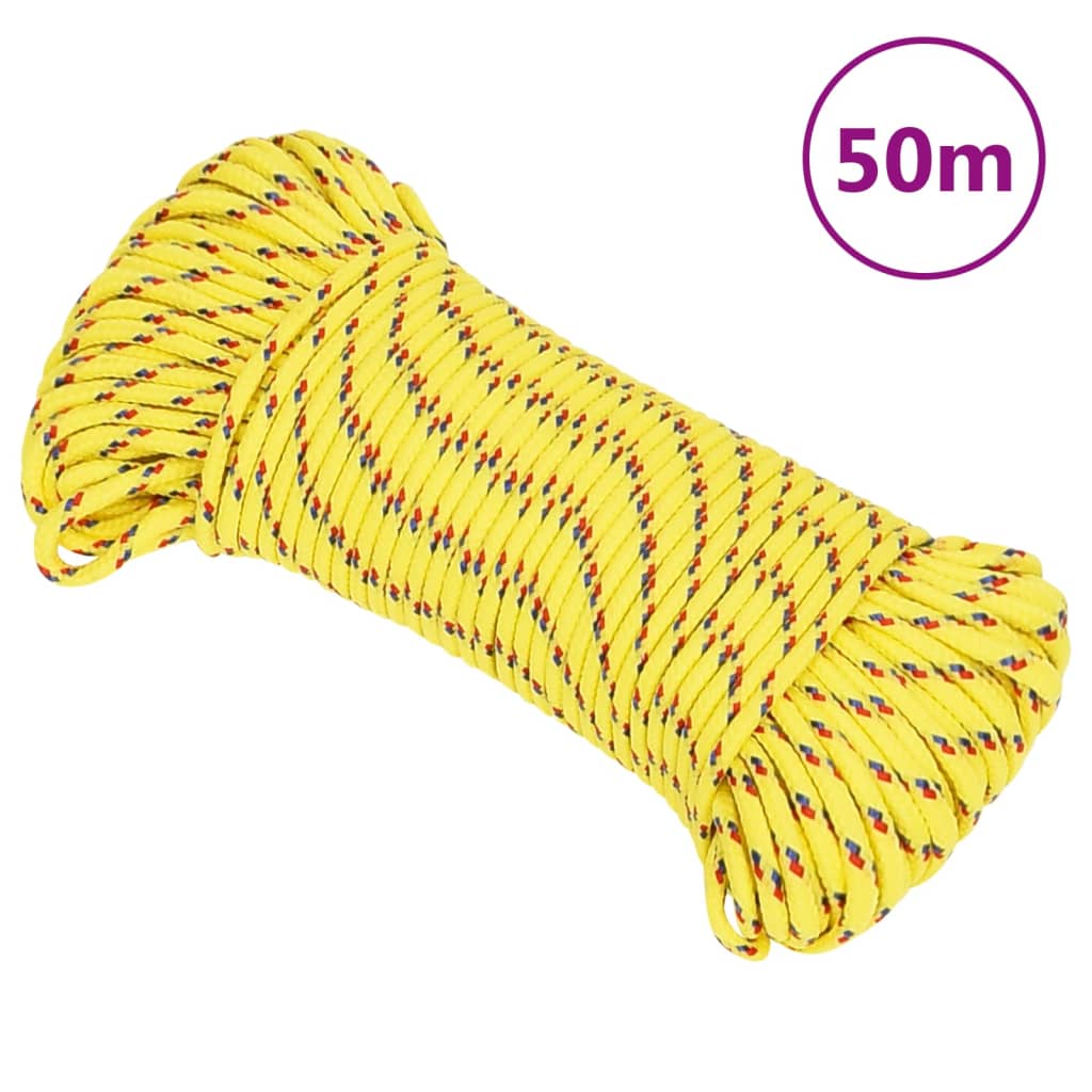 vidaXL laivu virve, dzeltena, 4 mm, 50 m, polipropilēns