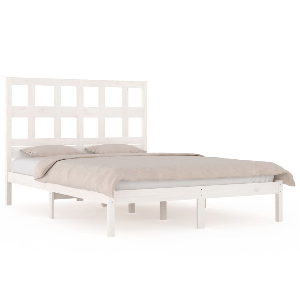 vidaXL gultas rāmis, balts, priedes masīvkoks, 160x200 cm