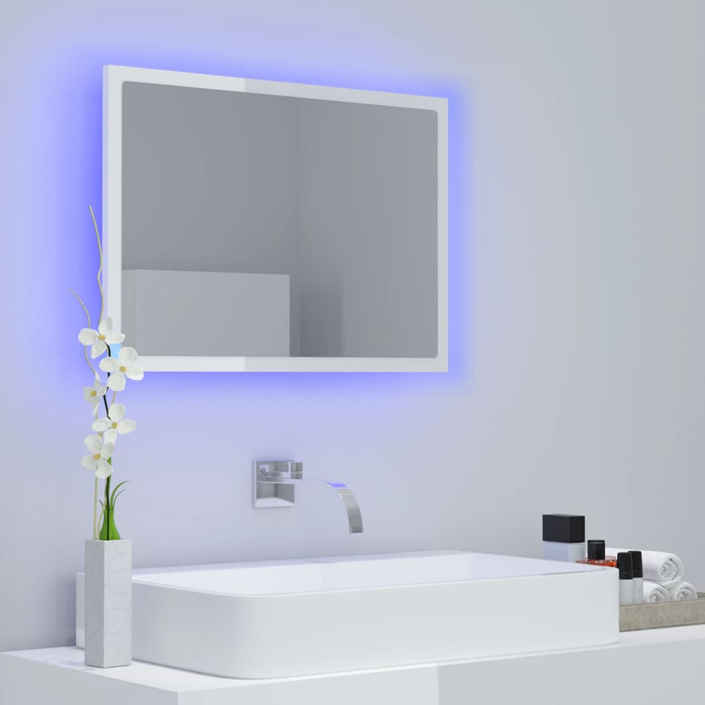 vidaXL vannasistabas spogulis, LED, spīdīgi balts, 60x8,5x37cm, akrils