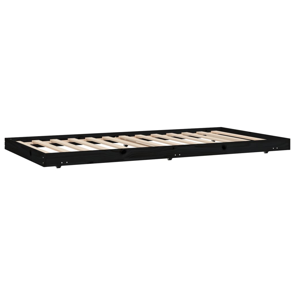 vidaXL gultas rāmis, melns, 90x200 cm, priedes masīvkoks