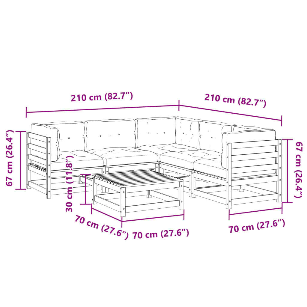 vidaXL 6-daļīgs dārza dīvānu komplekts ar matračiem, priedes koks
