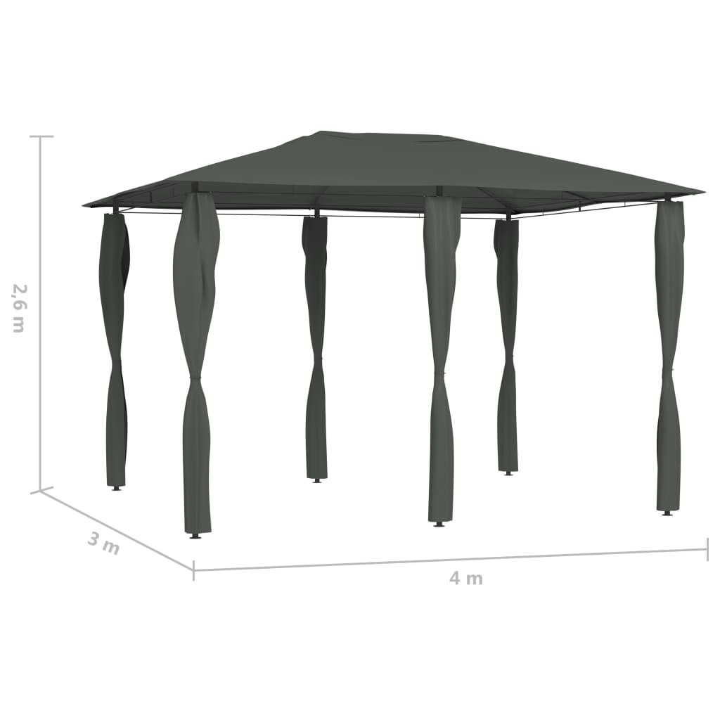 vidaXL dārza nojume ar stabu pārsegiem, 3x4x2,6 m, antracīta, 160 g/m²