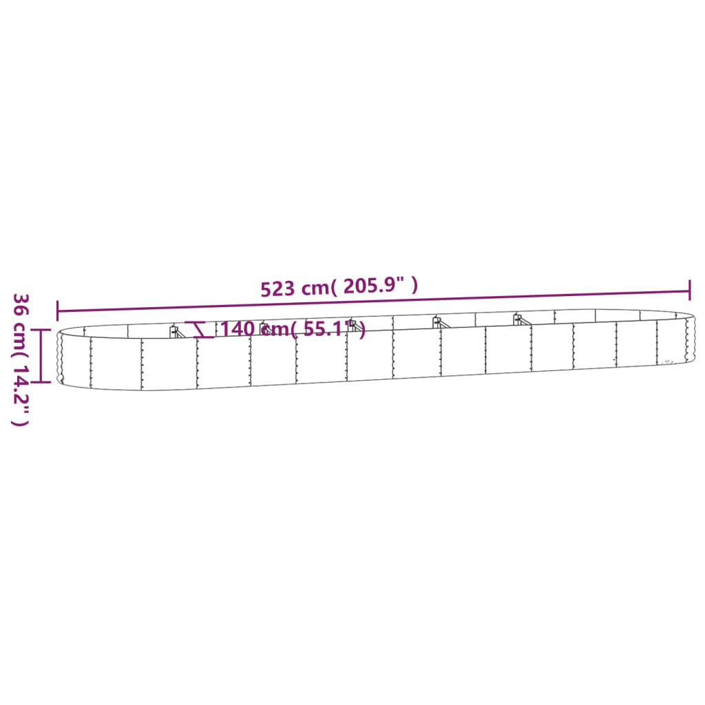 vidaXL augstā puķu kaste, 523x140x36 cm, tērauds, antracītpelēka