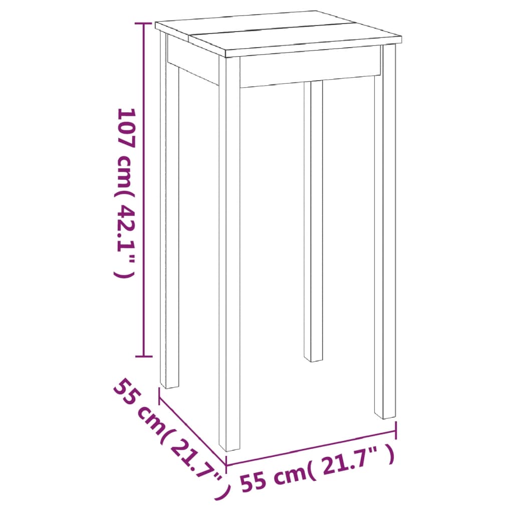 vidaXL bāra galds, 55x55x107 cm, melns MDF
