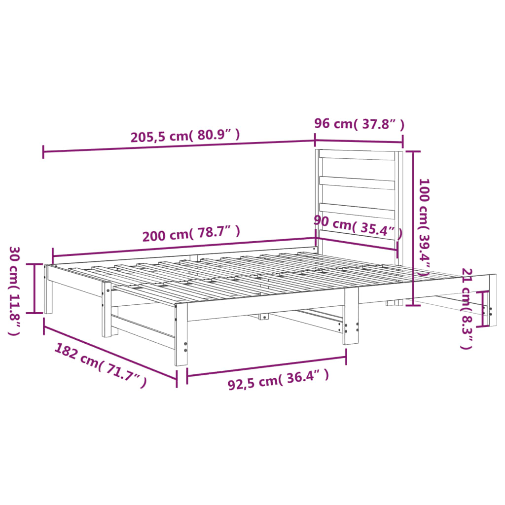 vidaXL izvelkama gulta, medus brūna, 2x(90x200) cm, priedes masīvkoks