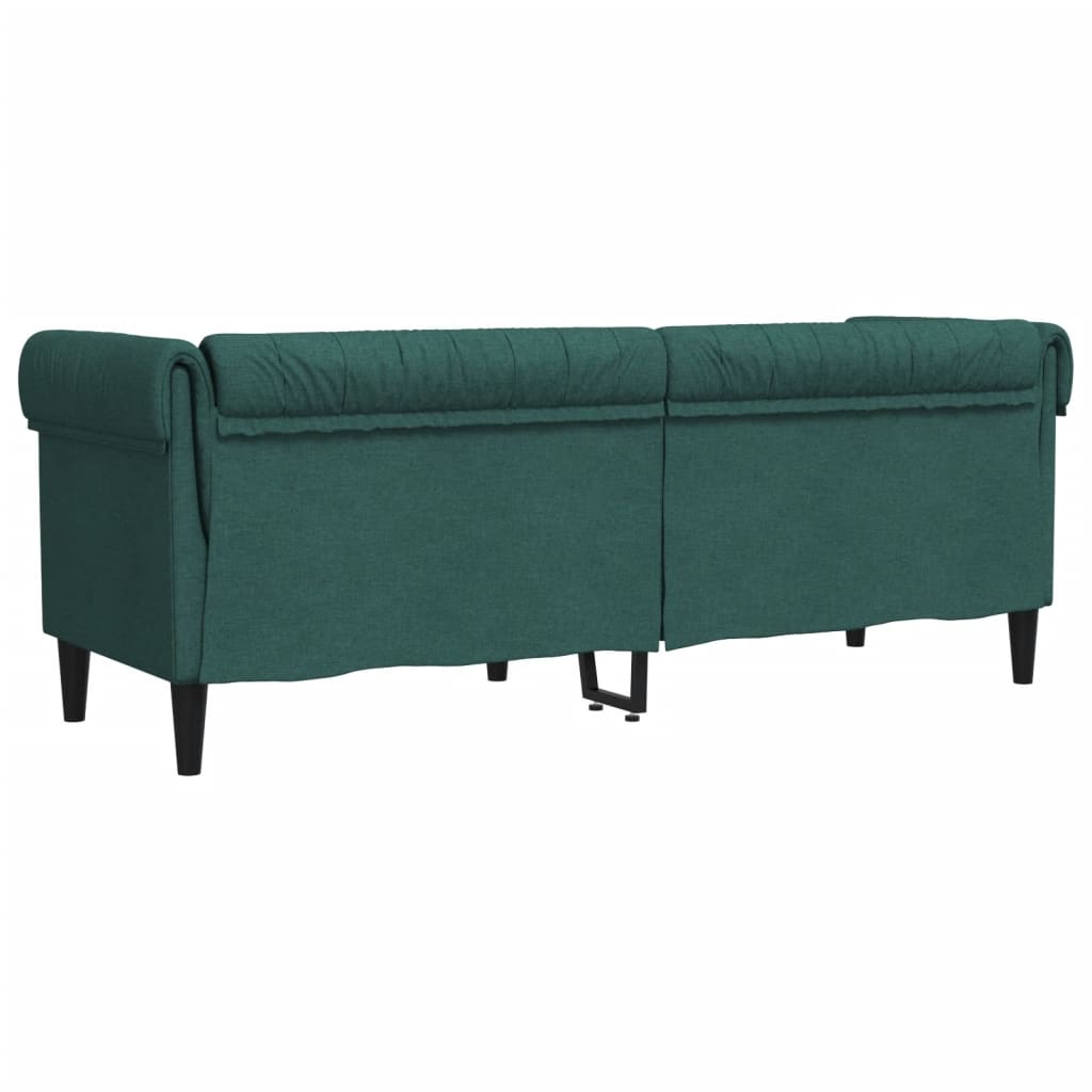 vidaXL trīsvietīgs Chesterfield dīvāns, tumši zaļš audums
