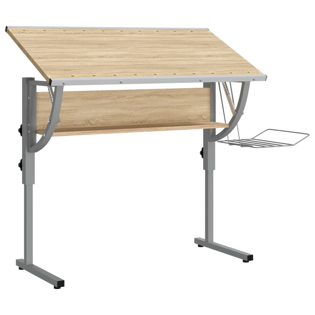 vidaXL rokdarbu galds, 110x53x(58-87) cm, inženierijas koks, ozolkoka