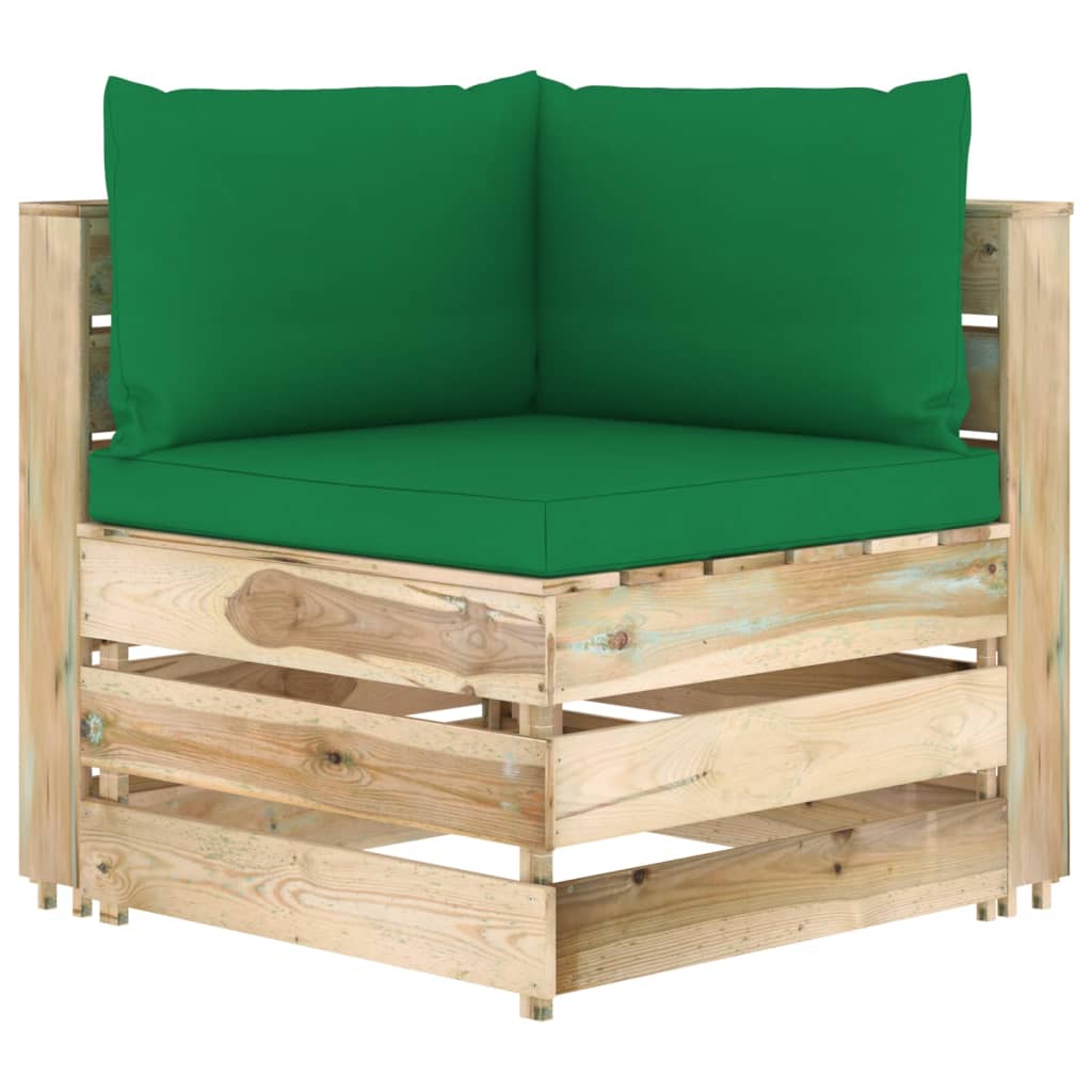 vidaXL divvietīgs dārza dīvāns ar matračiem, zaļi impregnēts koks