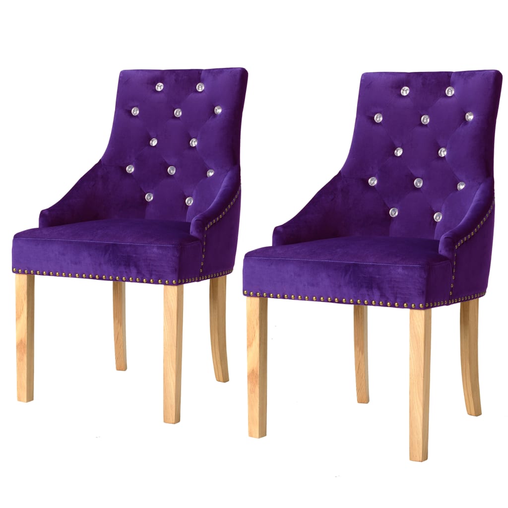 vidaXL virtuves krēsli, 2 gab., violeti, ozola masīvkoks un samts