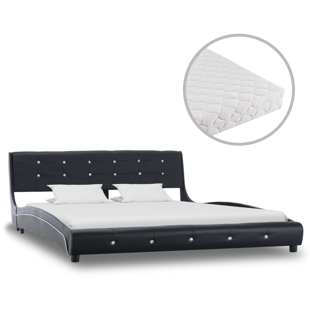 vidaXL gulta ar matraci, melna, 160x200 cm, mākslīgā āda