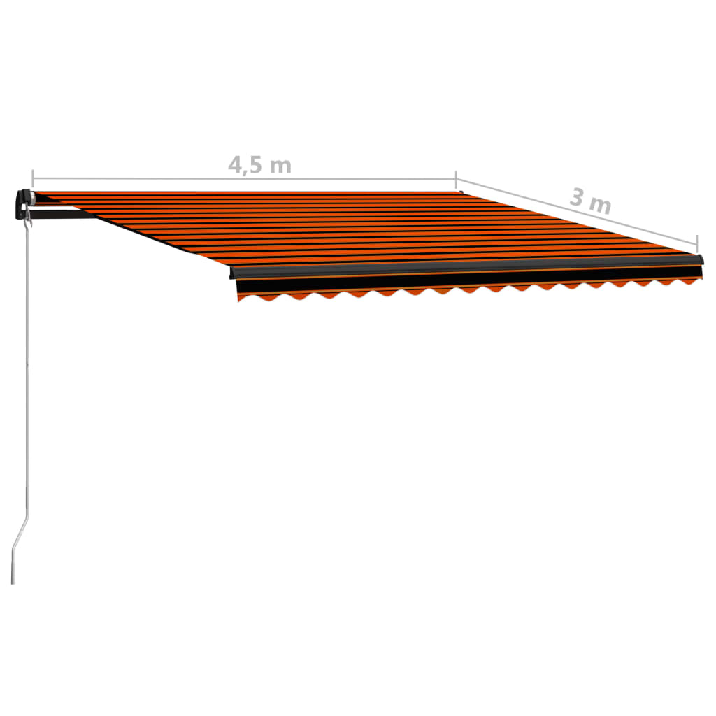vidaXL izvelkama markīze, manuāla, 450x300 cm, oranža ar brūnu
