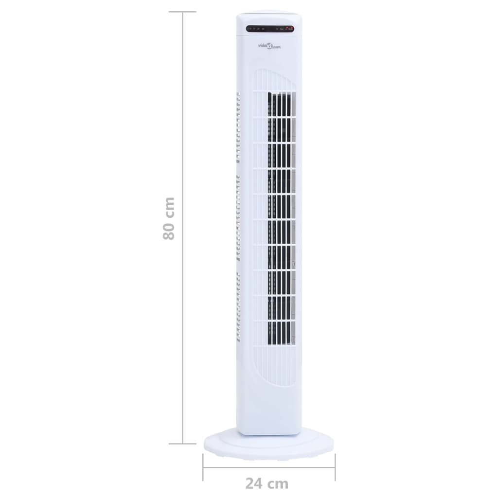 vidaXL torņa ventilators, tālvadības pults, taimeris, Φ24x80 cm, balts