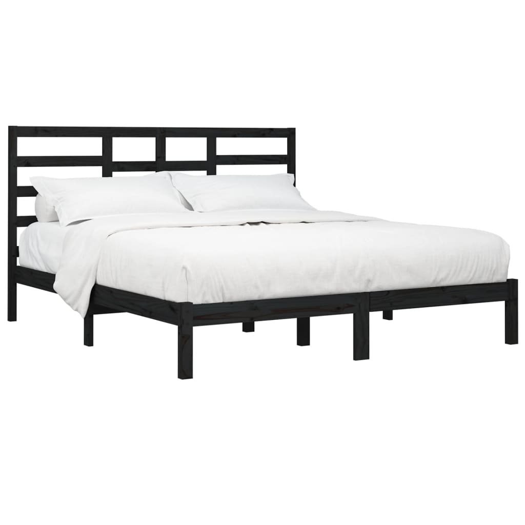 vidaXL gultas rāmis, melns, masīvkoks, 180x200 cm, liels, divvietīgs