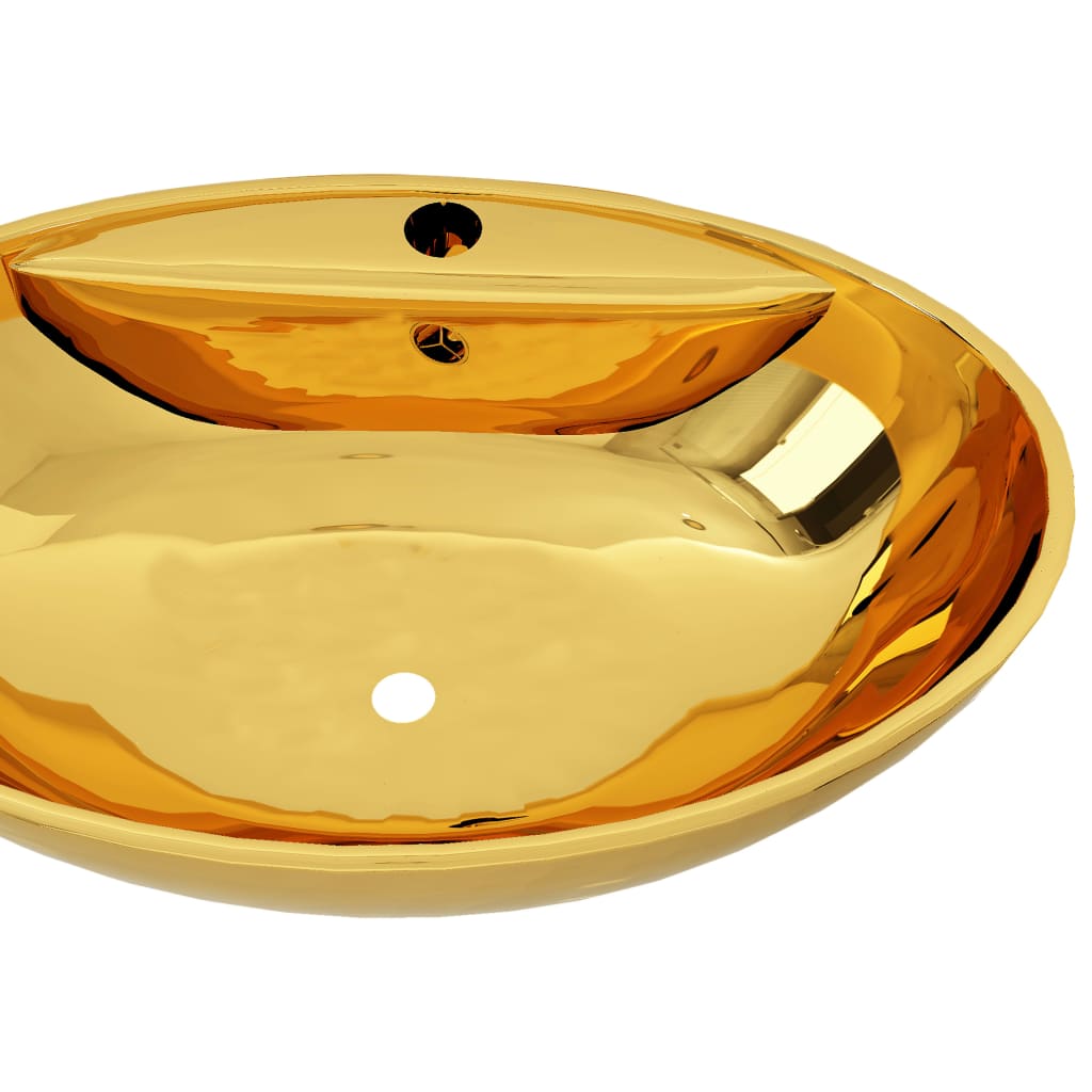 vidaXL izlietne ar noteci, 58,5x39x21 cm, keramika, zelta krāsa