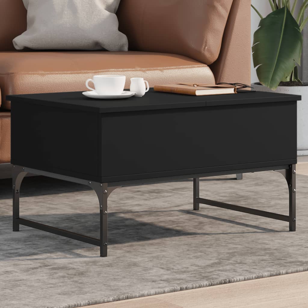 vidaXL kafijas galdiņš, melns, 70x50x40 cm, inženierijas koks, metāls