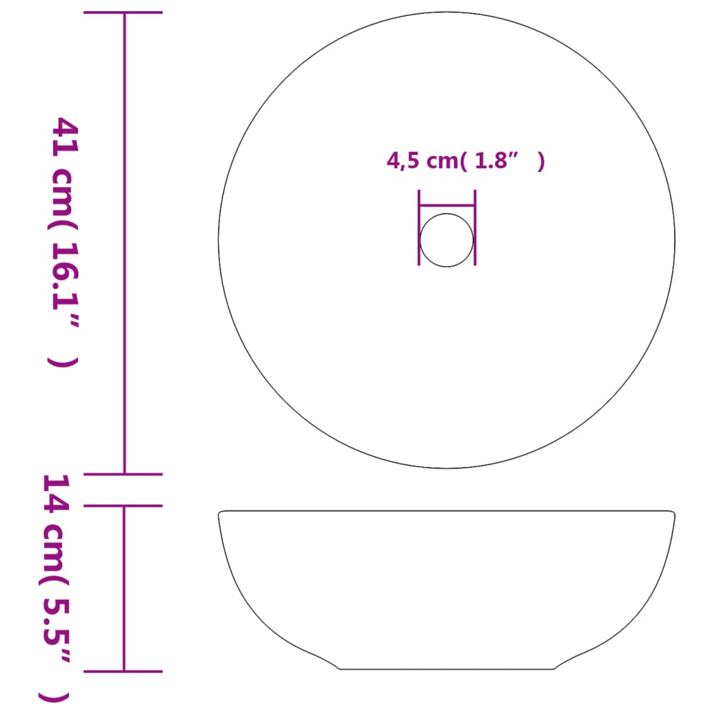 vidaXL izlietne, liekama uz virsmas, melna, apaļa, Φ41x14 cm