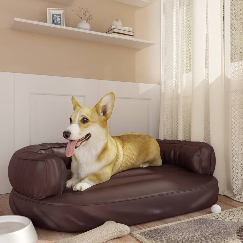 vidaXL ergonomiska suņu gulta, brūna, 88x65 cm, mākslīgā āda