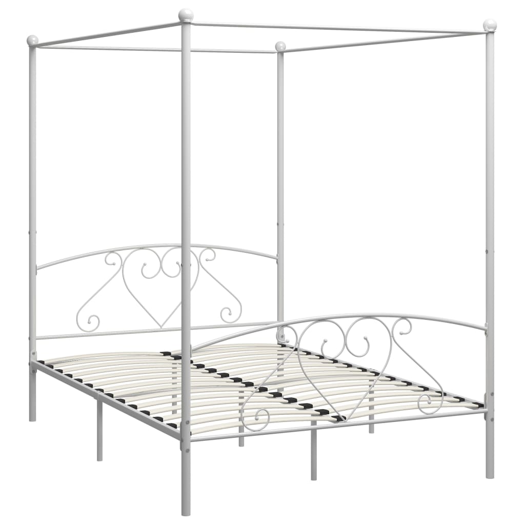 vidaXL gultas rāmis ar nojumi, balts, metāls, 160x200 cm