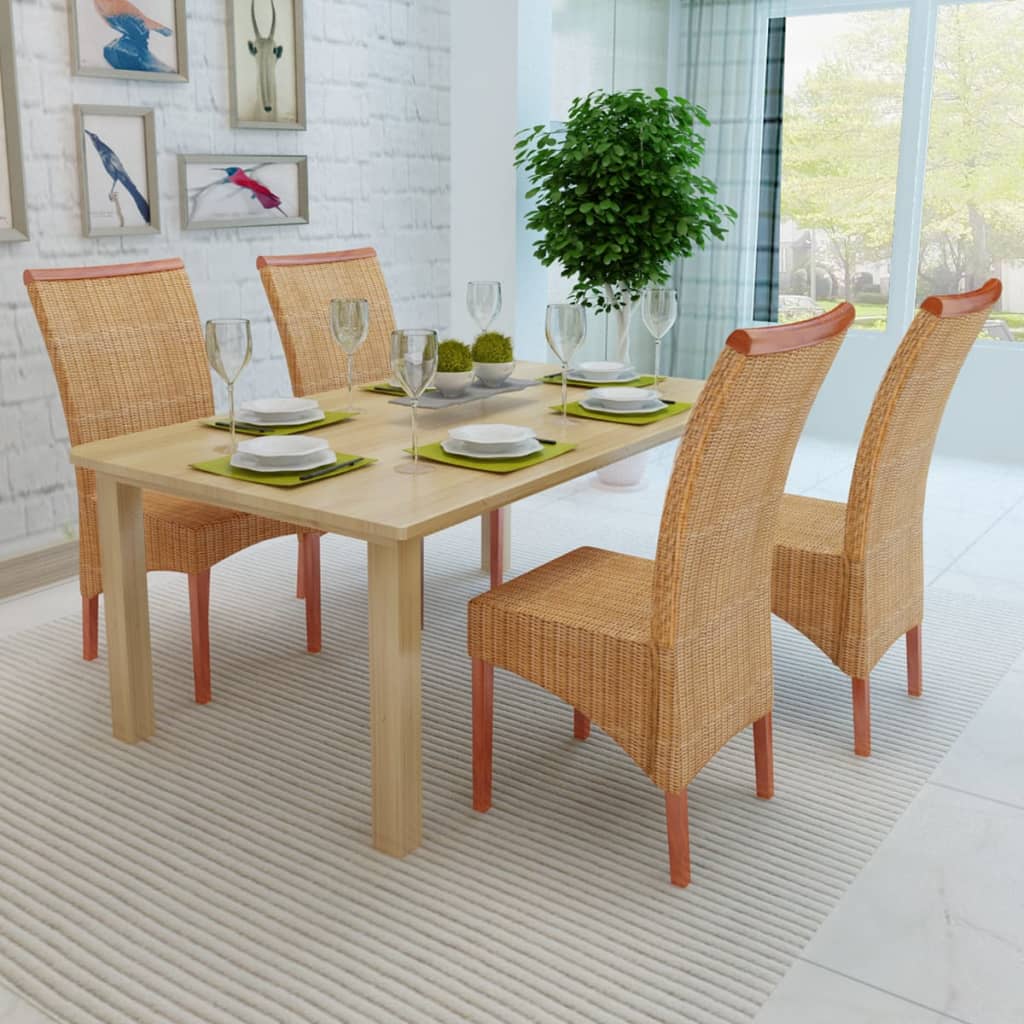 vidaXL virtuves krēsli, 4 gab., brūni, dabīga rotangpalma