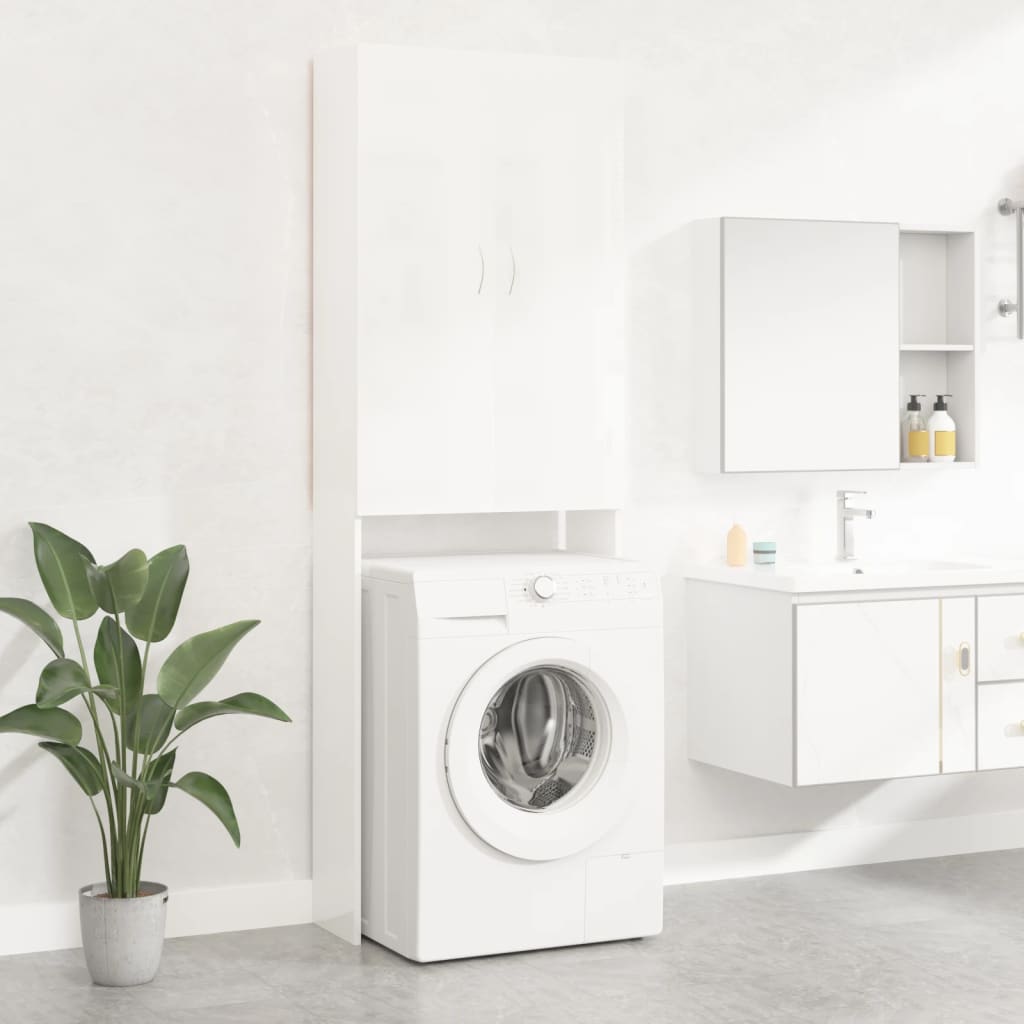 vidaXL veļasmašīnas skapītis, 64x25,5x190 cm, spīdīgi balts