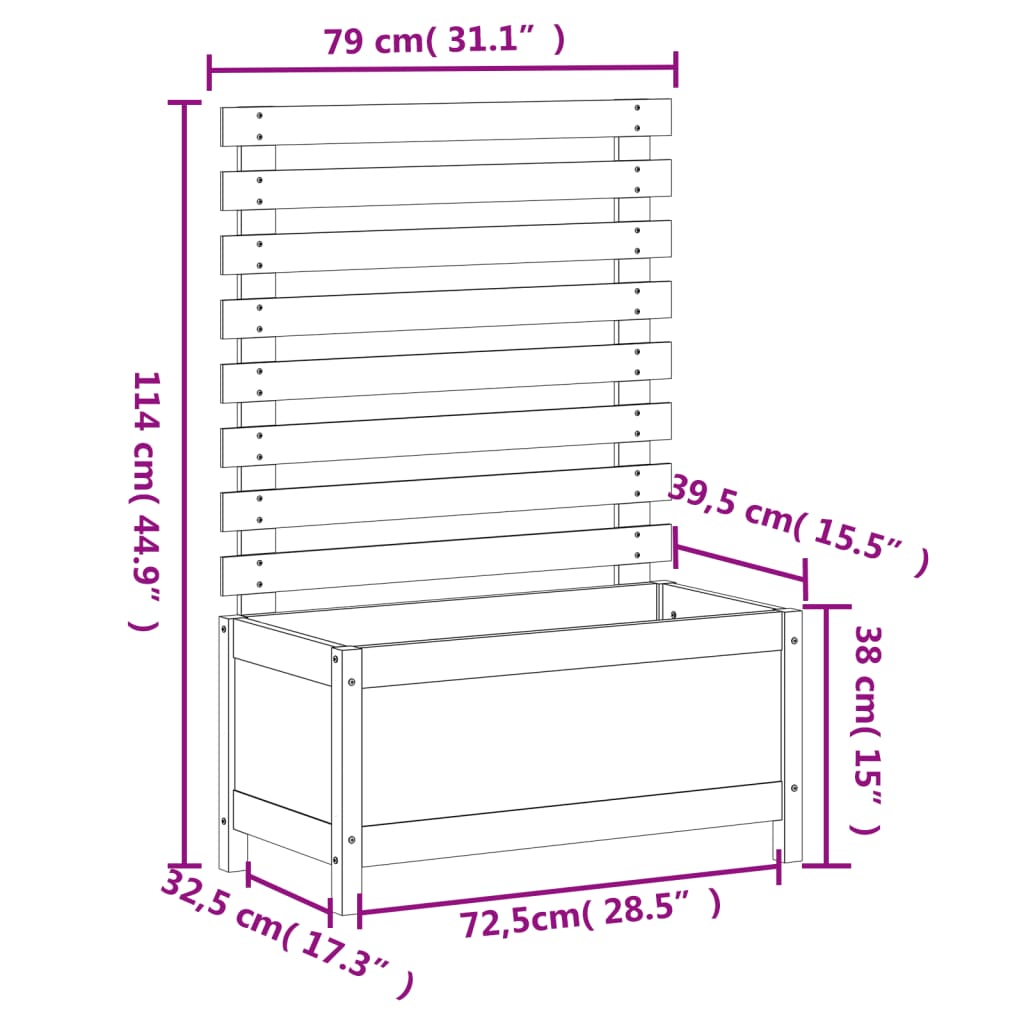 vidaXL dārza puķu kaste, 79x39,5x114 cm, priedes masīvkoks