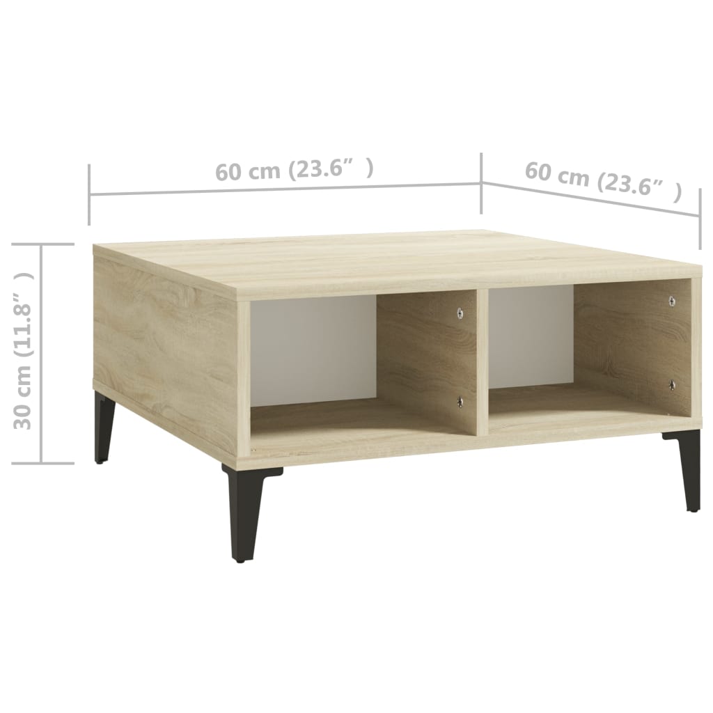 vidaXL kafijas galdiņš, balts, ozolkoka, 60x60x30 cm, skaidu plāksne