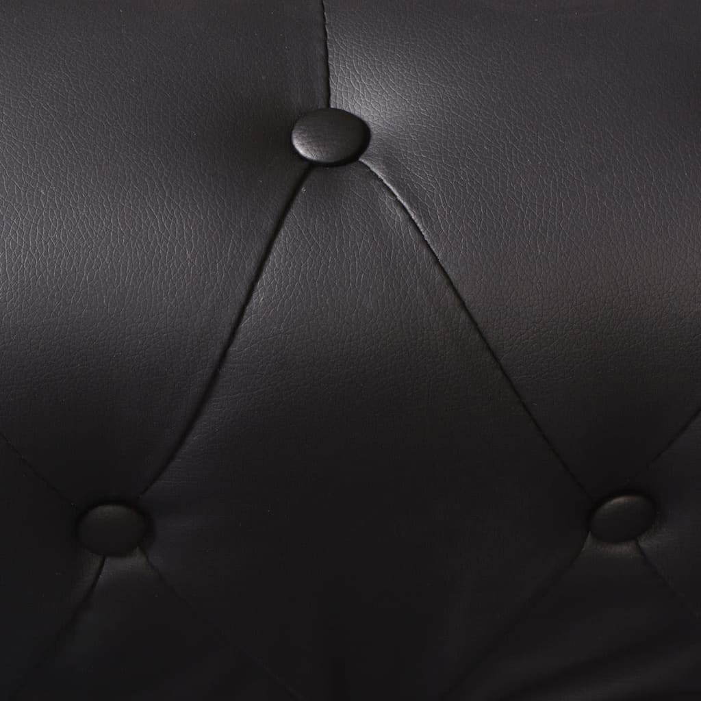 vidaXL sešvietīgs Chesterfield dīvāns, melna mākslīgā āda